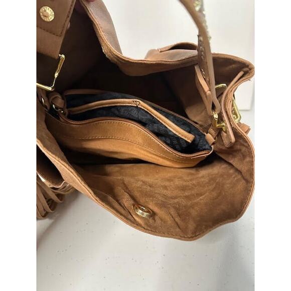 Steve Madden Brown Studded Shoulder Bag Purse Faux Leather Tote w/ Pockets - Picture 7 of 8